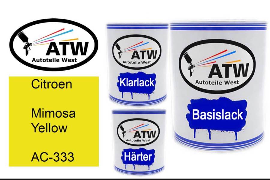 Citroen, Mimosa Yellow, AC-333: 1L Lackdose + 1L Klarlack + 500ml Härter - Set, von ATW Autoteile West.